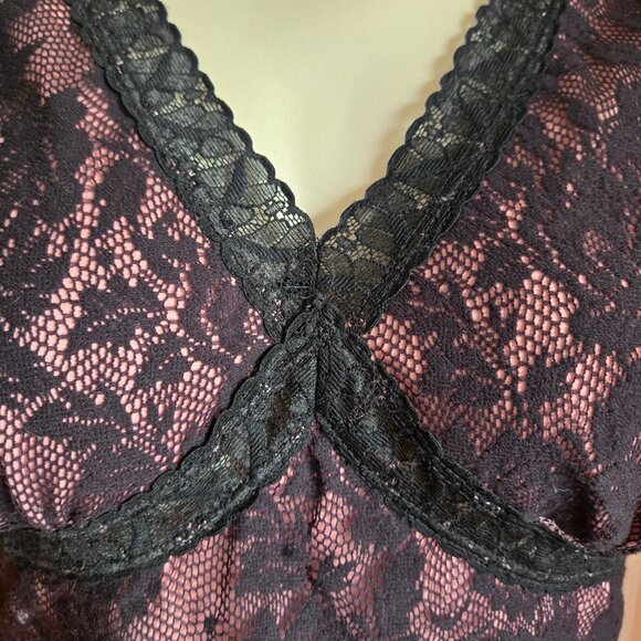 Y2K Lace Tank Camisole Top Size L Black Pink Whimsigoth Gothic Fairy 2000s - Picture 2 of 7